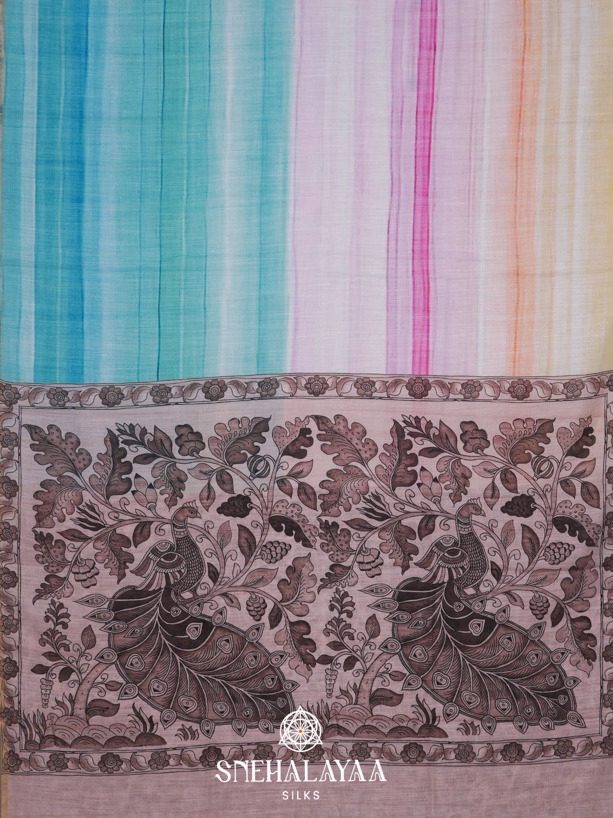 Multicolour  Linen Saree