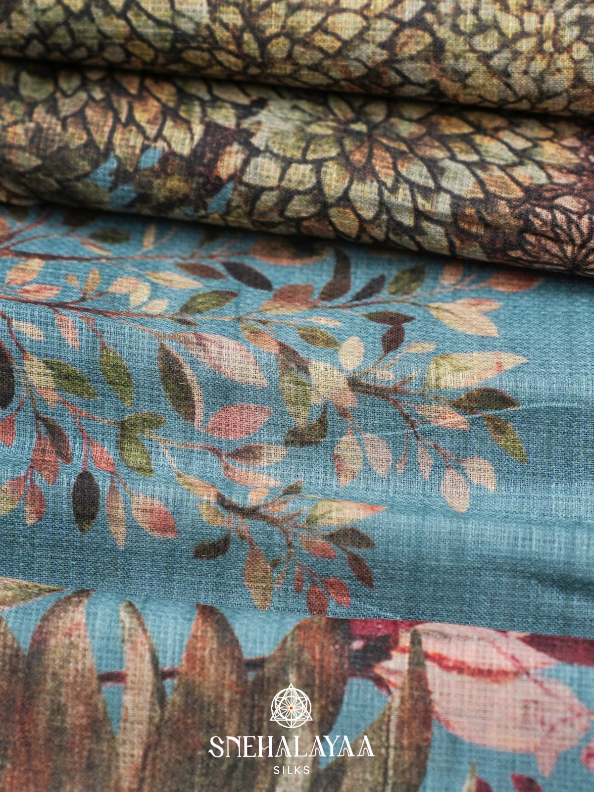 Teal Blue  Linen Saree