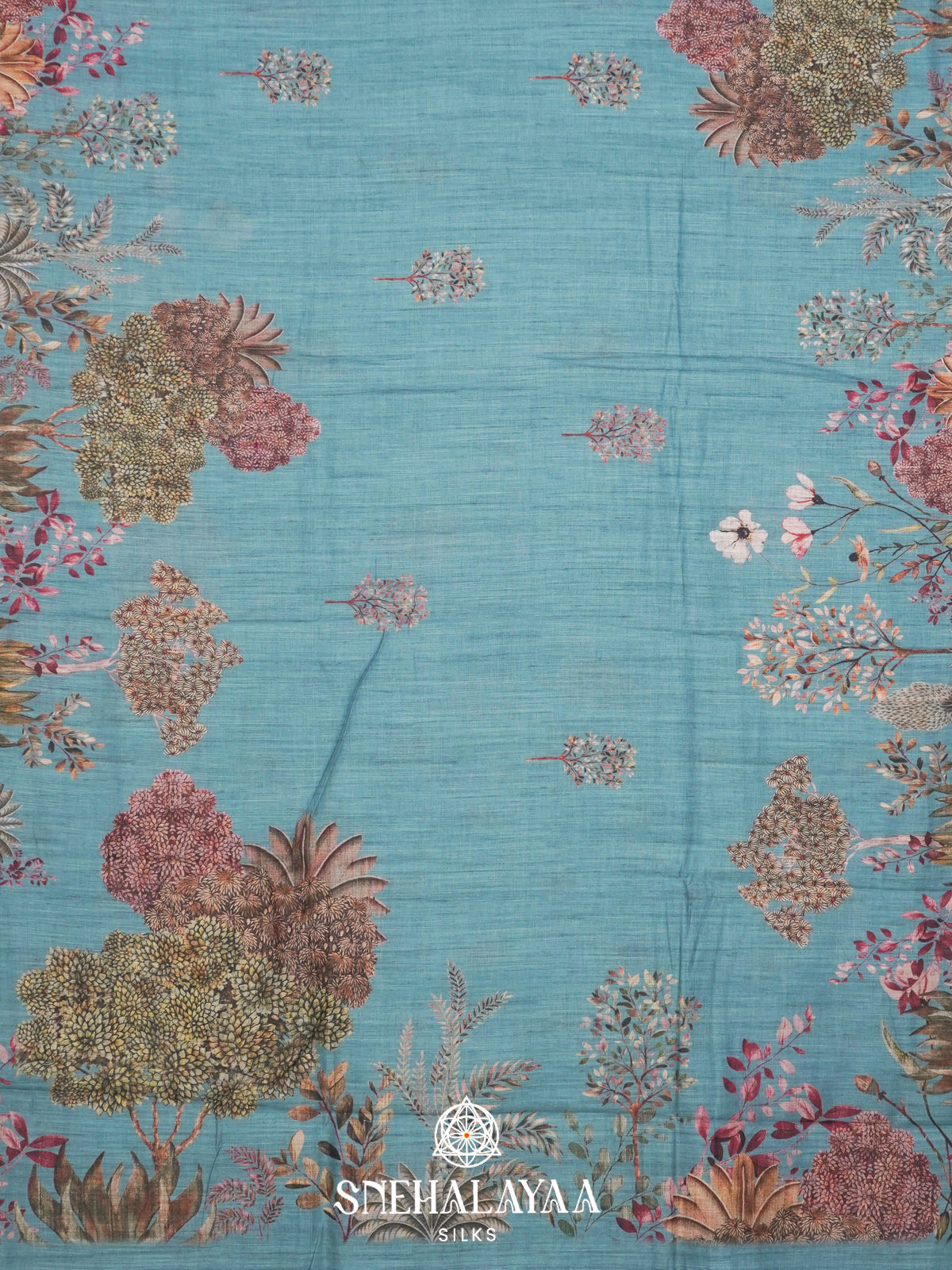 Teal Blue  Linen Saree