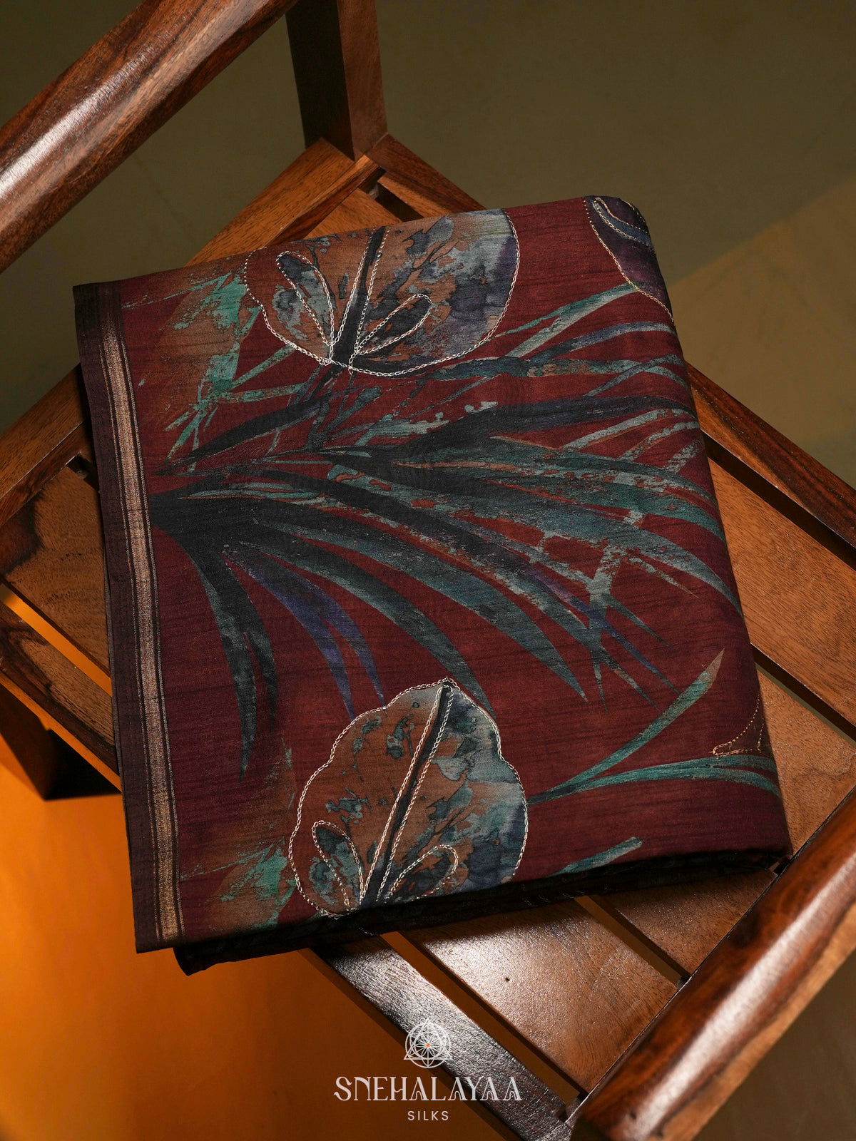 Maroon Tussar Embroidery Saree