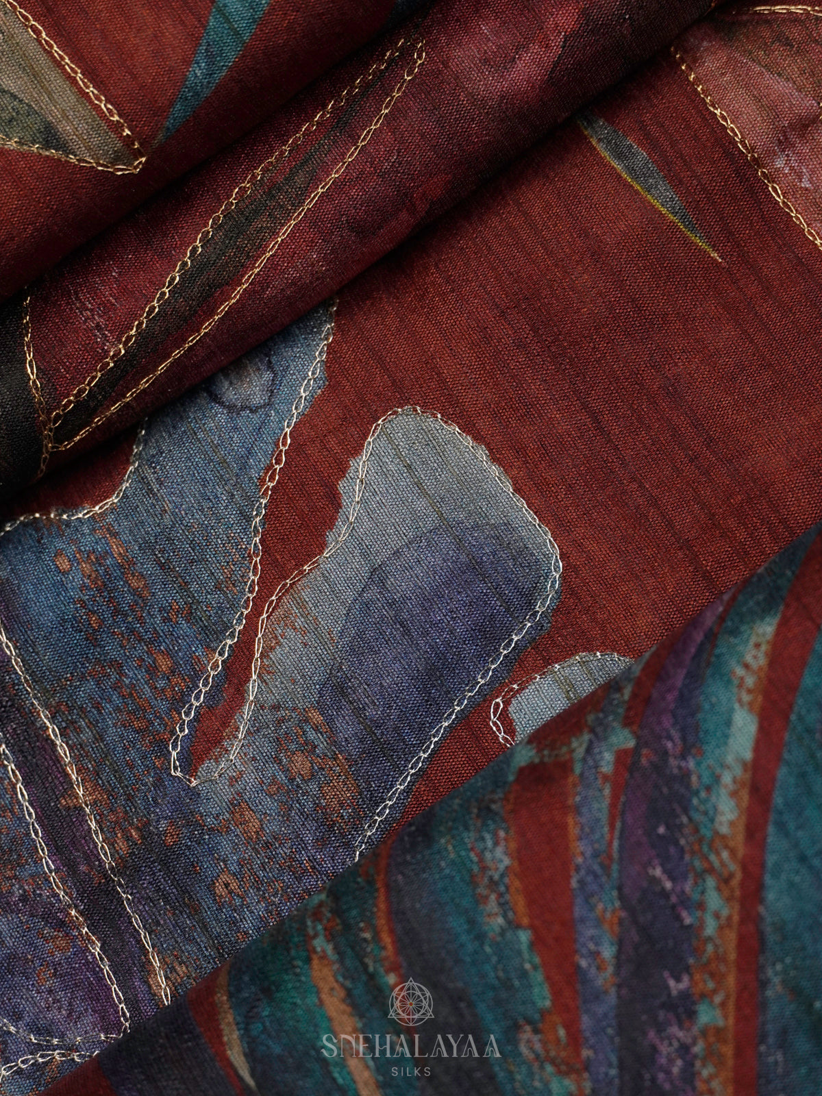 Maroon Tussar Embroidery Saree