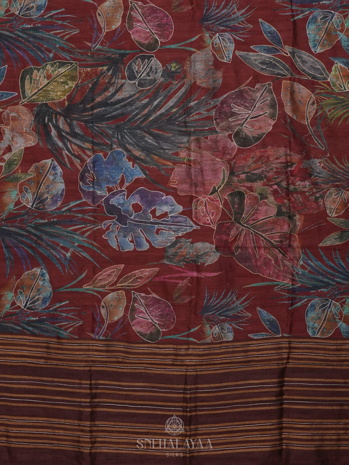 Maroon Tussar Embroidery Saree