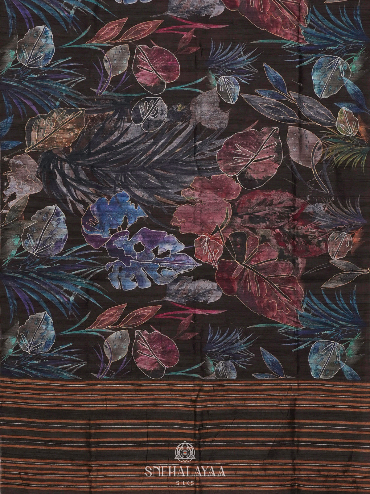 Brown Tussar Embroidery Saree