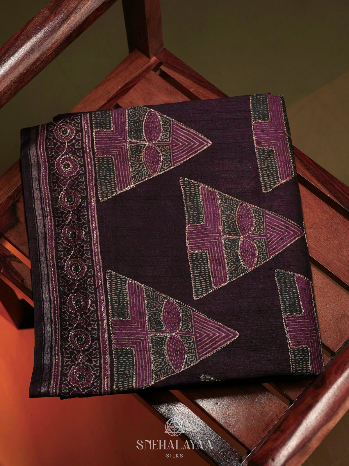 Magenta Tussar Embroidery Saree