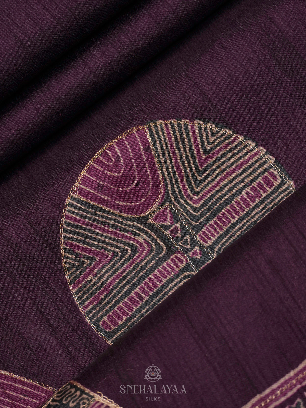 Magenta Tussar Embroidery Saree