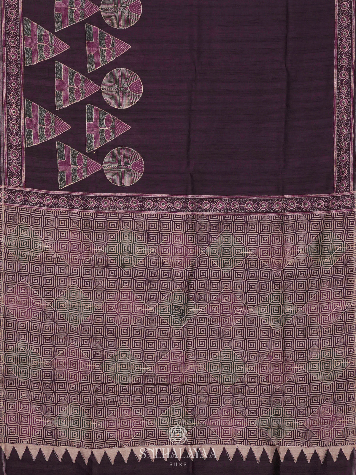 Magenta Tussar Embroidery Saree