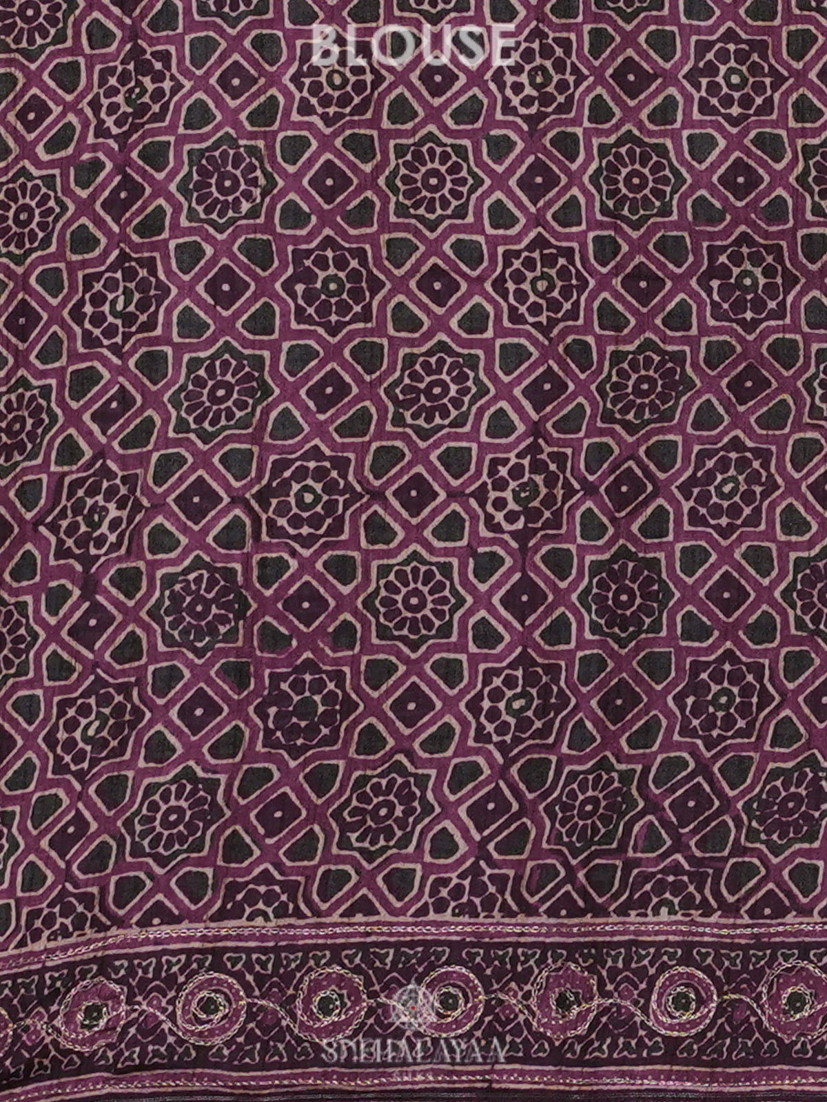 Magenta Tussar Embroidery Saree