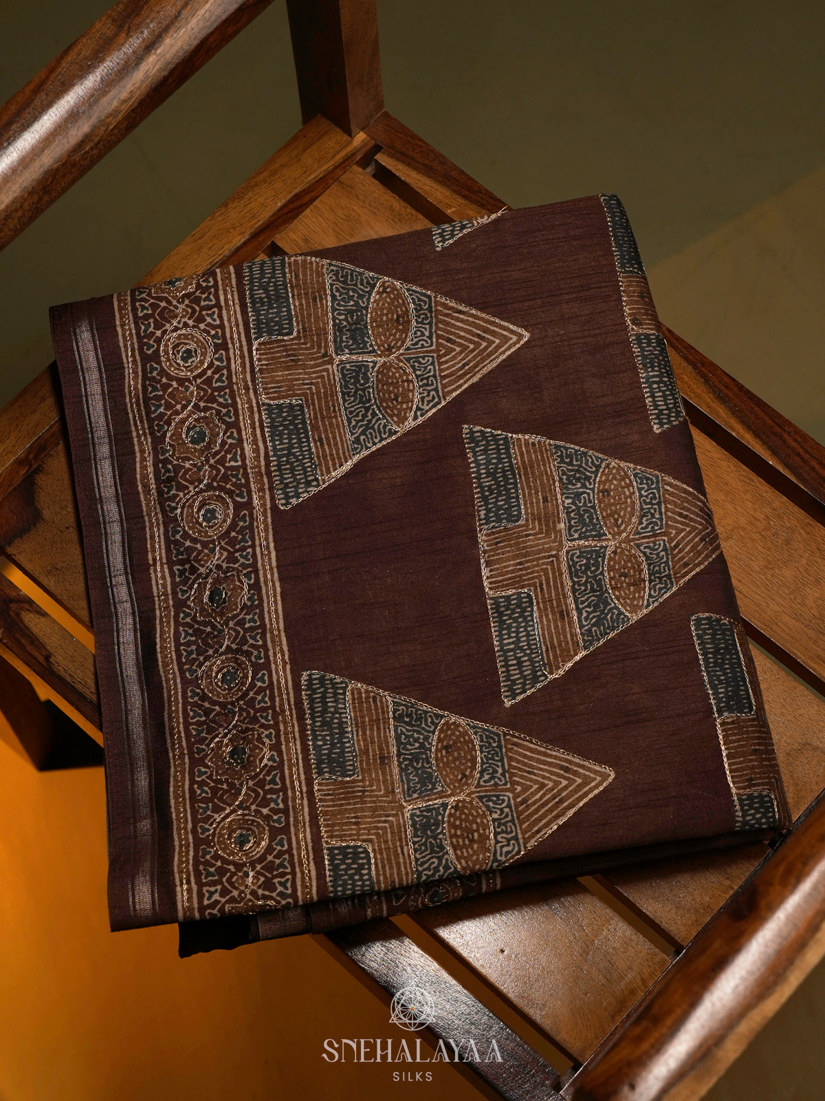 Brown Tussar Embroidery Saree