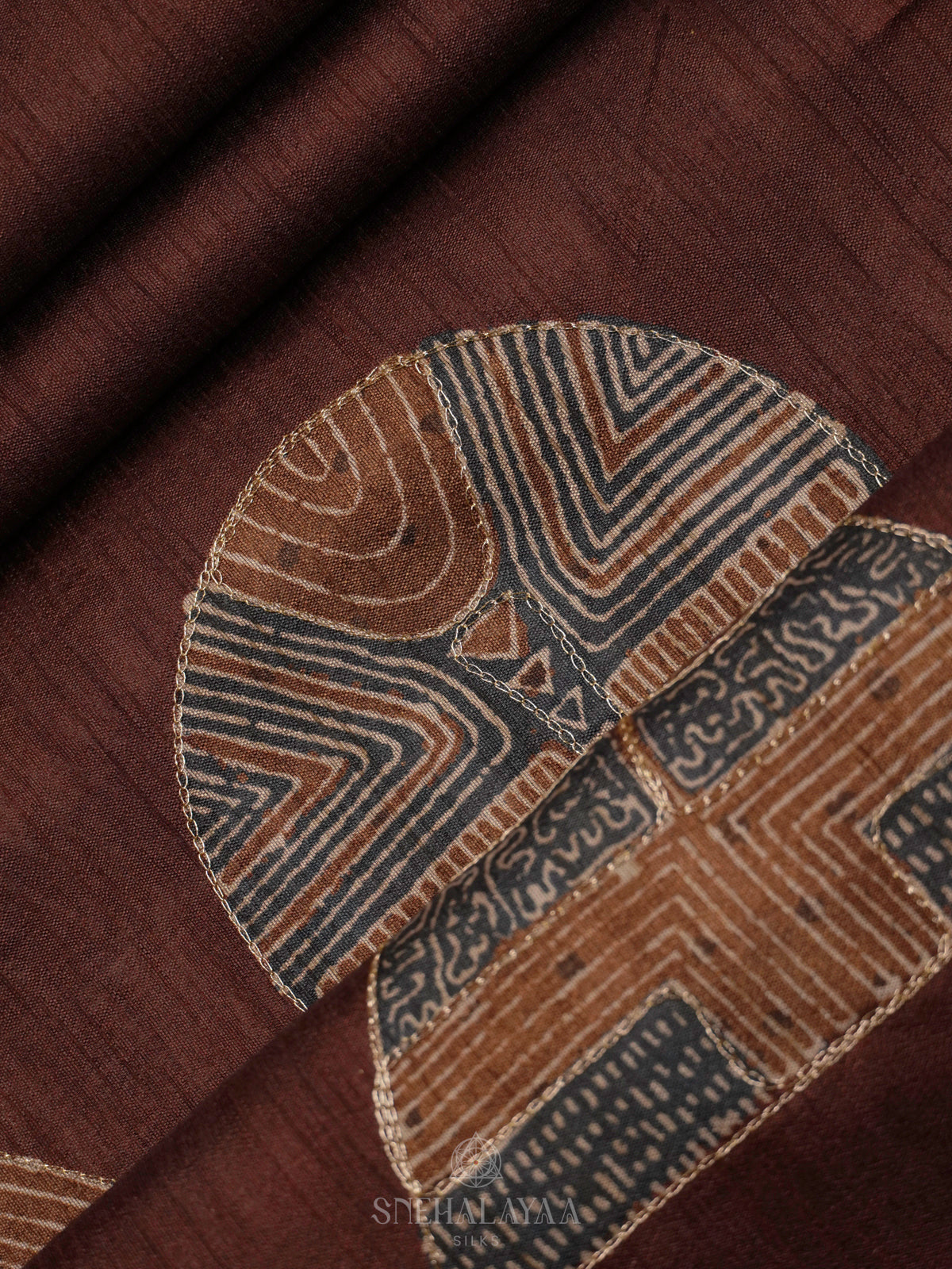 Brown Tussar Embroidery Saree