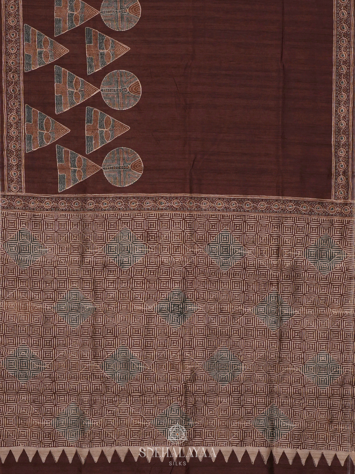 Brown Tussar Embroidery Saree