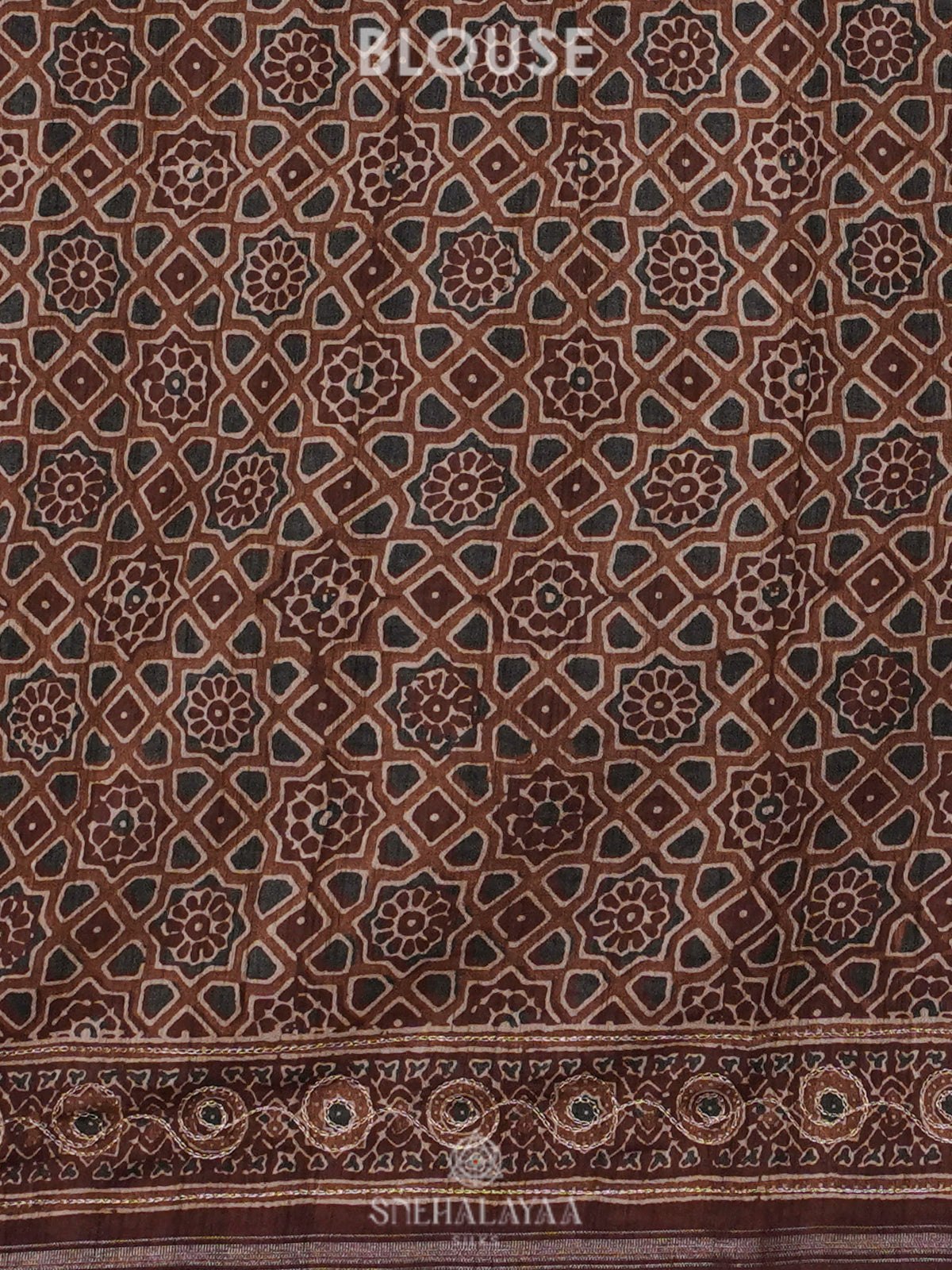 Brown Tussar Embroidery Saree