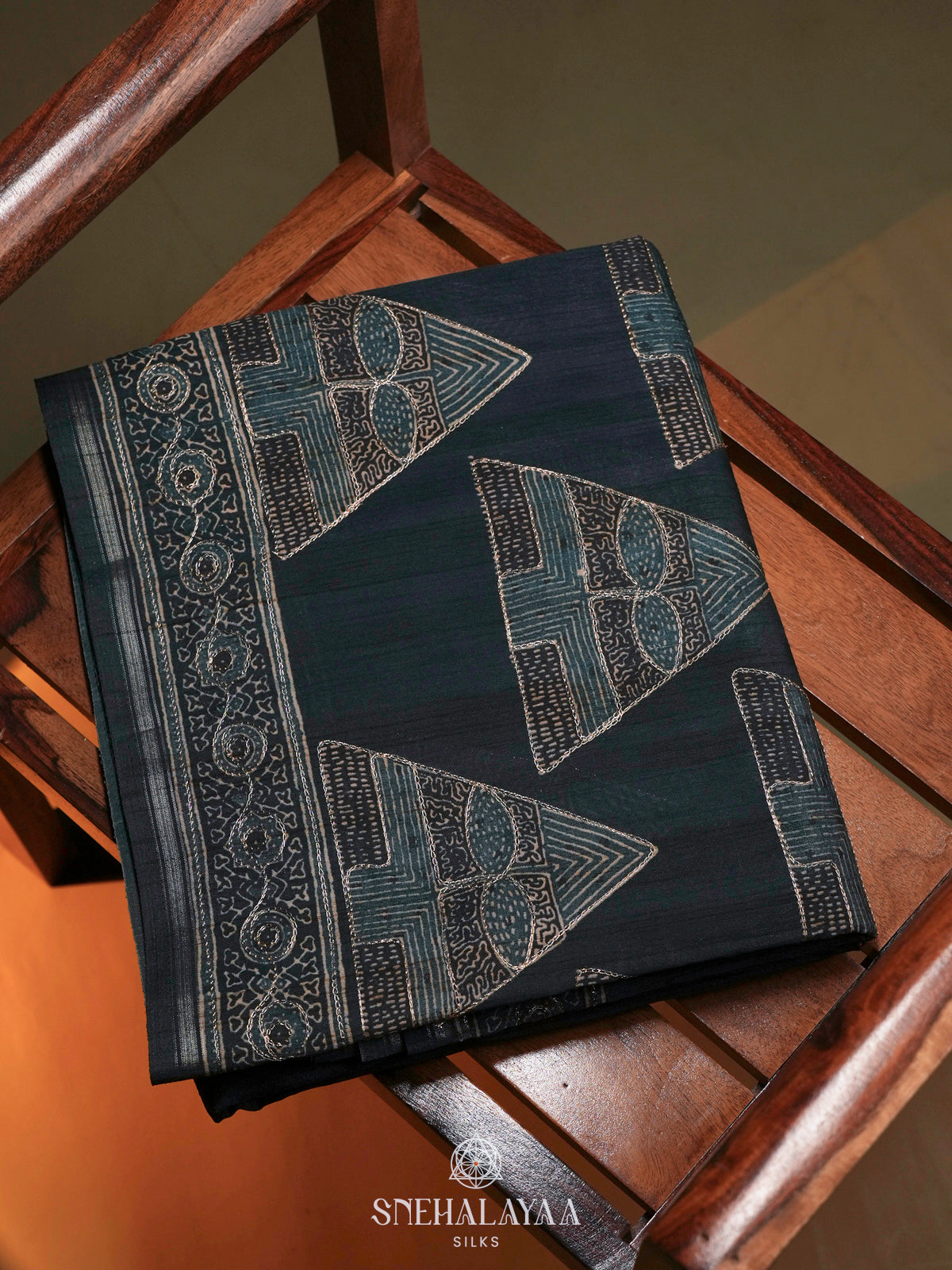 Blue Tussar Embroidery Saree