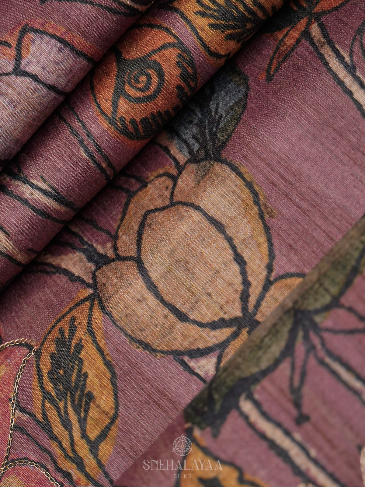 Plum Tussar Embroidery Saree