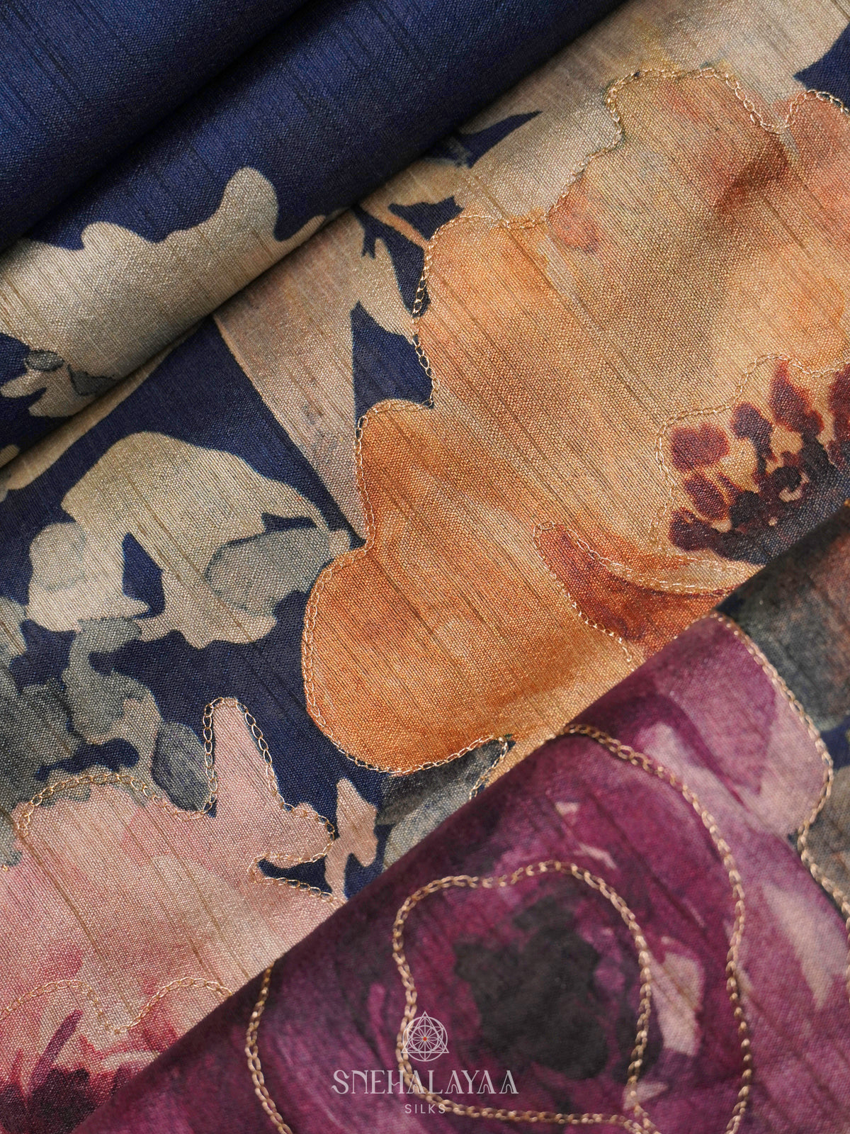 Navy Blue Tussar Embroidery Saree
