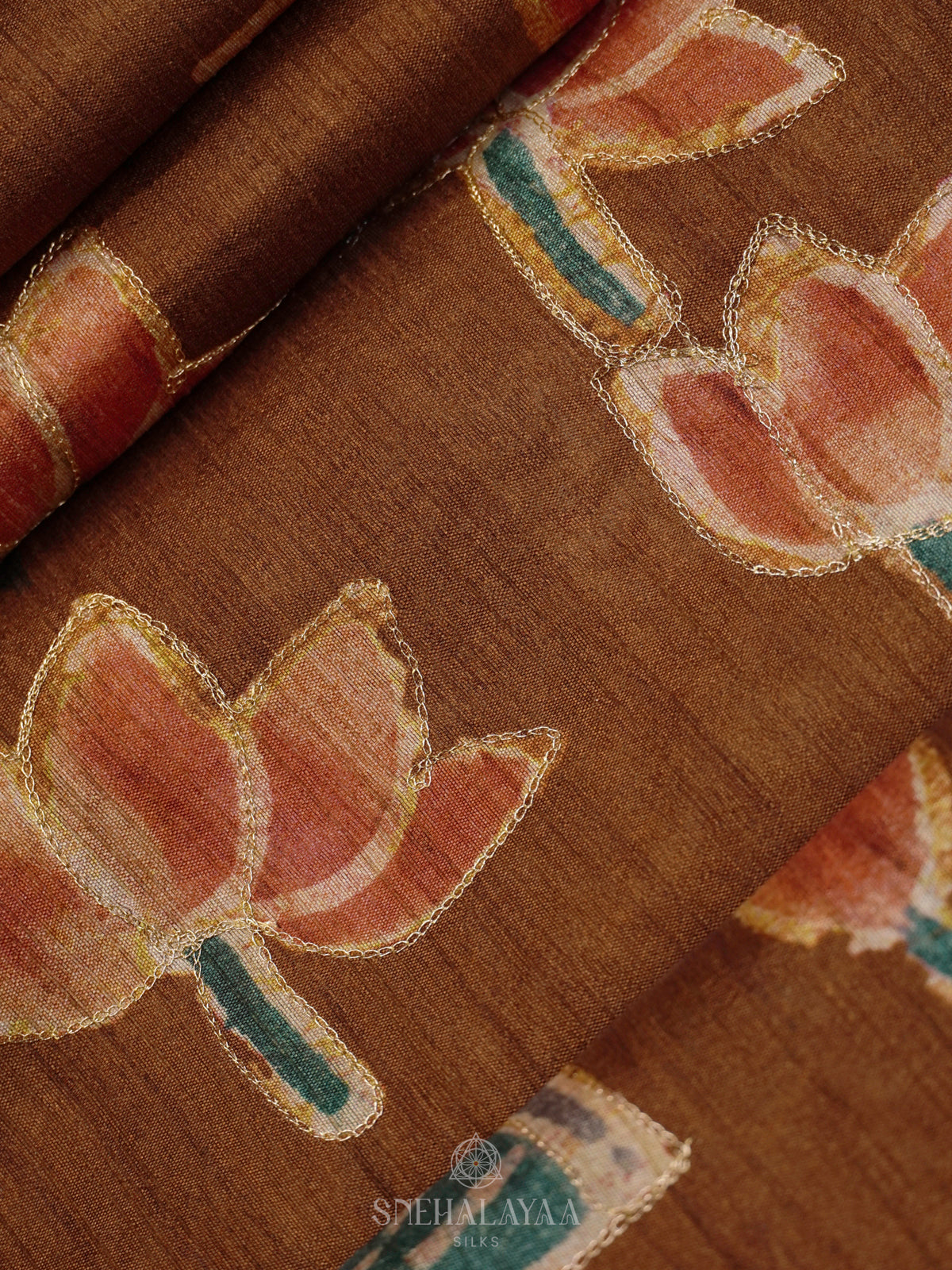 Mustard Tussar Embroidery Saree