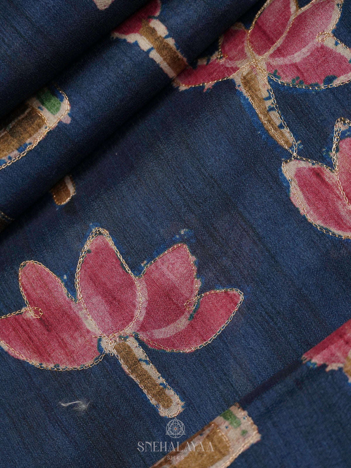 Blue Tussar Embroidery Saree