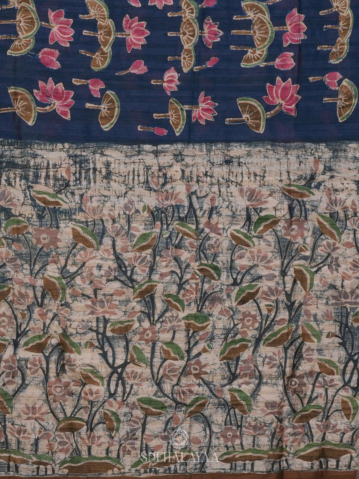 Blue Tussar Embroidery Saree