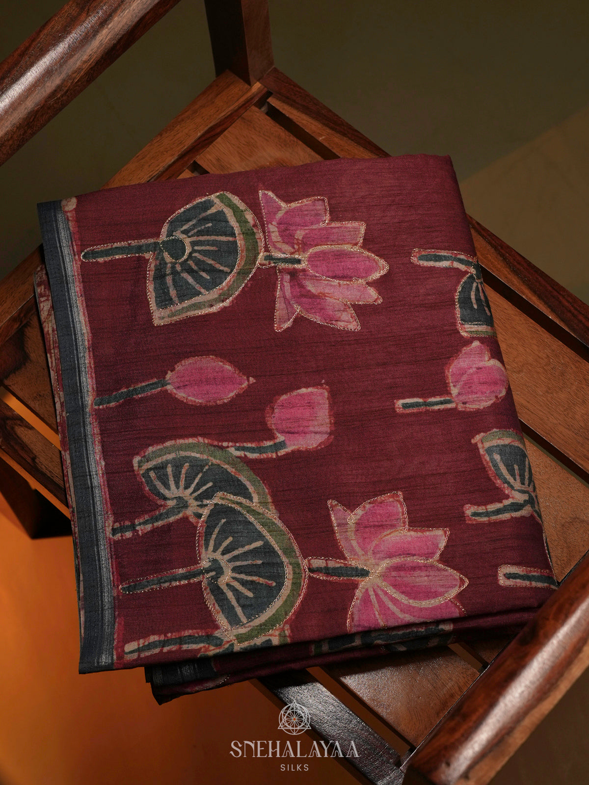 Maroon Tussar Embroidery Saree