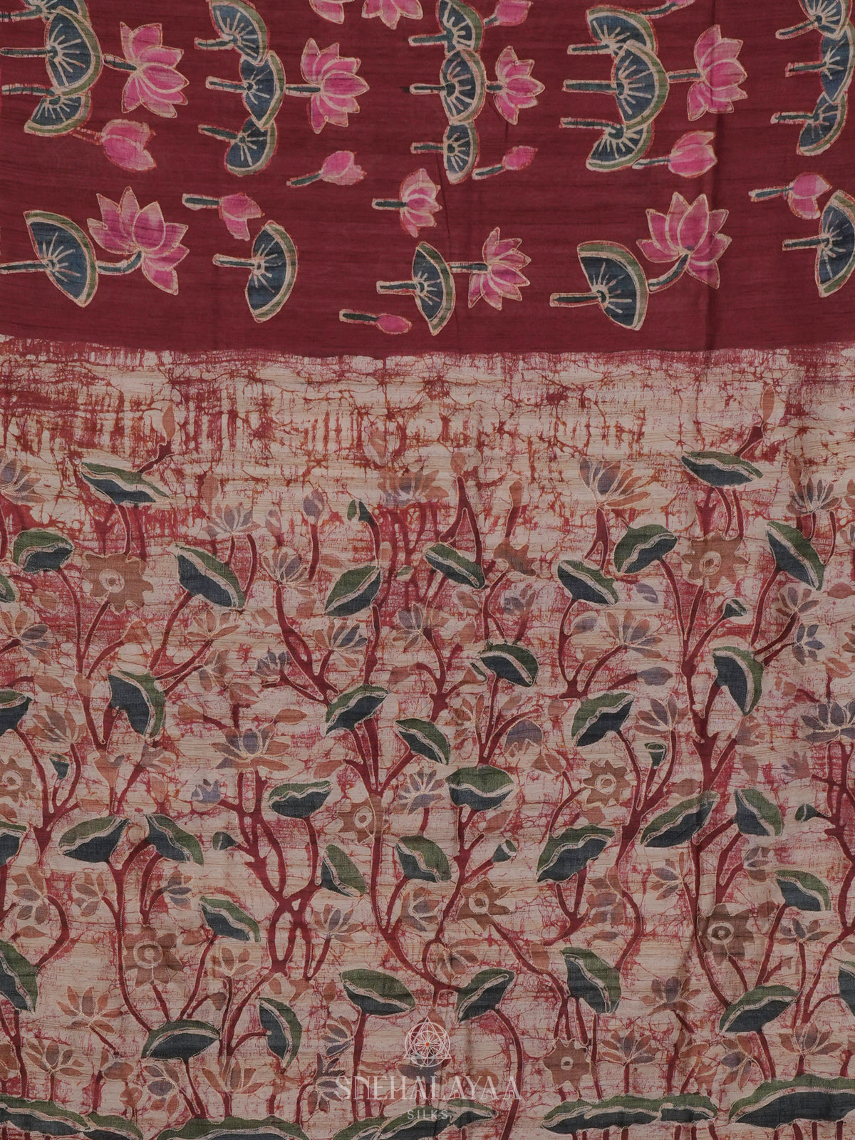 Maroon Tussar Embroidery Saree