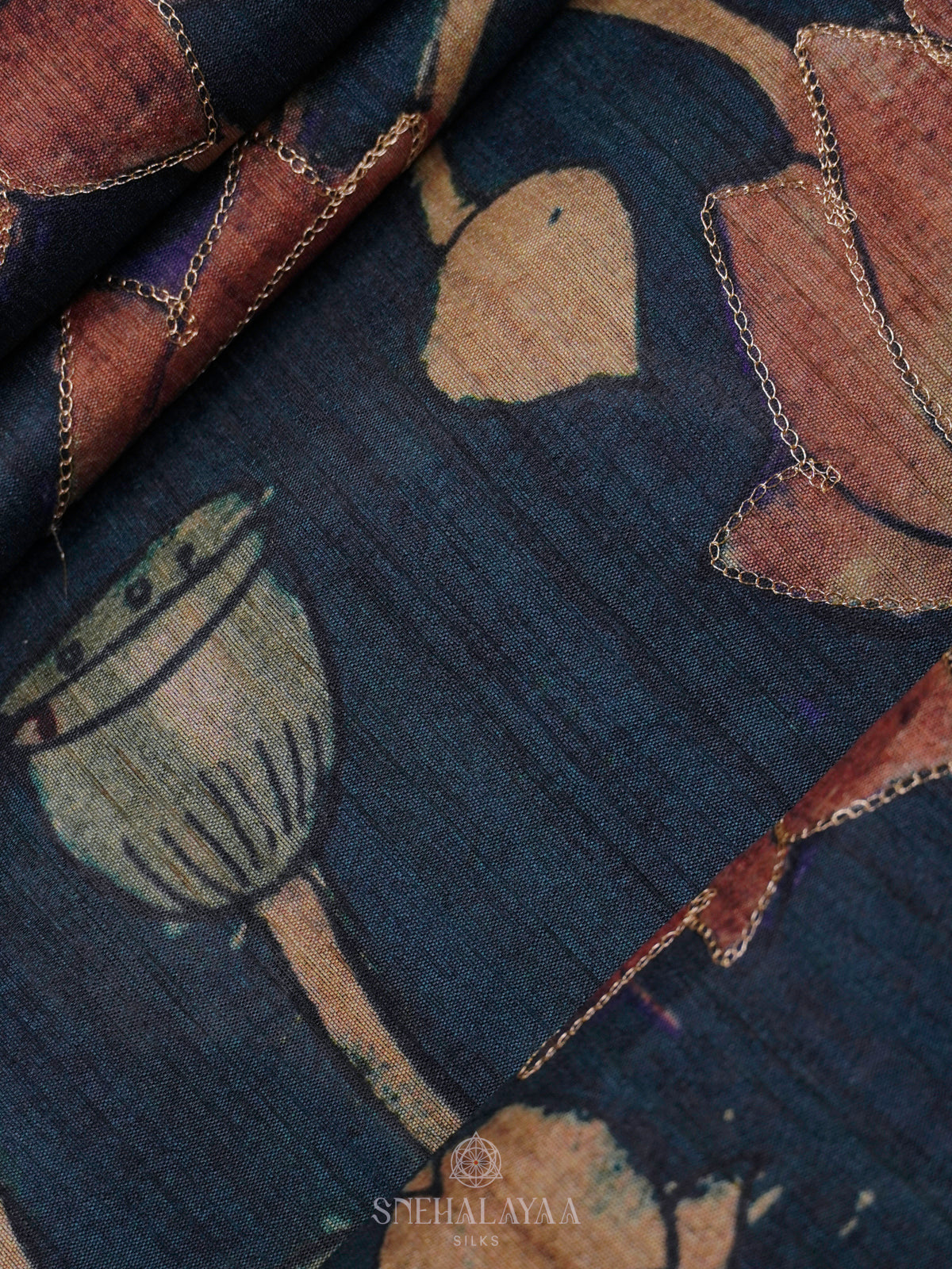 Peacock Blue Tussar Embroidery Saree