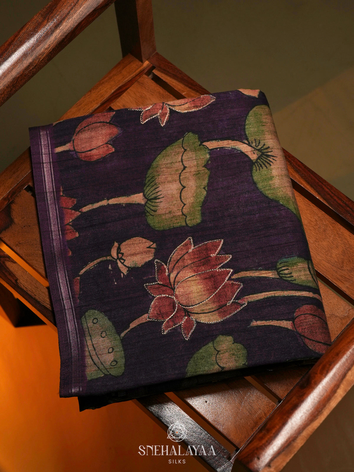 Purple Tussar Embroidery Saree