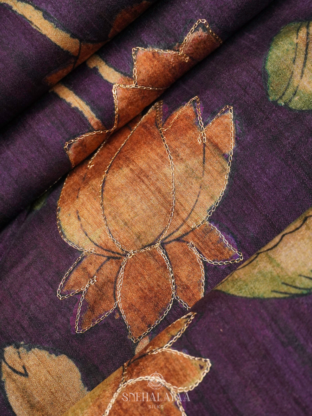 Purple Tussar Embroidery Saree