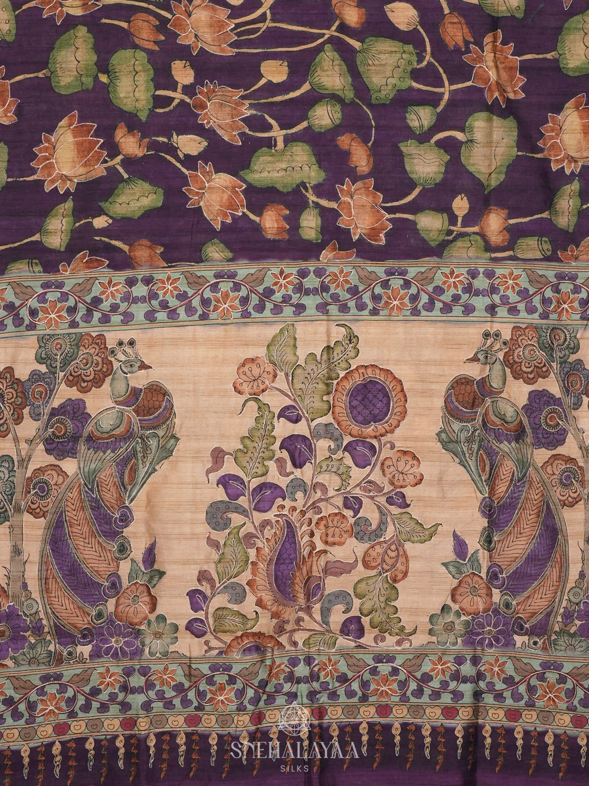 Purple Tussar Embroidery Saree