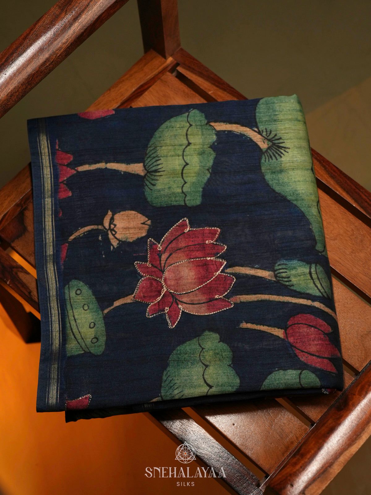 Blue Tussar Embroidery Saree