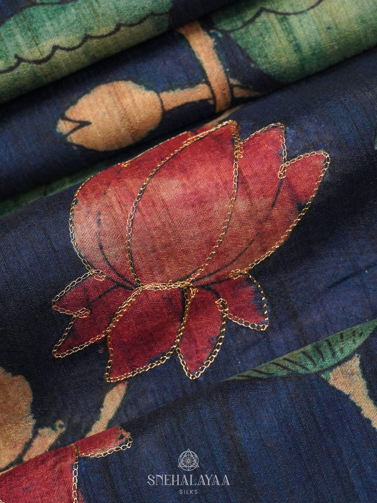 Blue Tussar Embroidery Saree