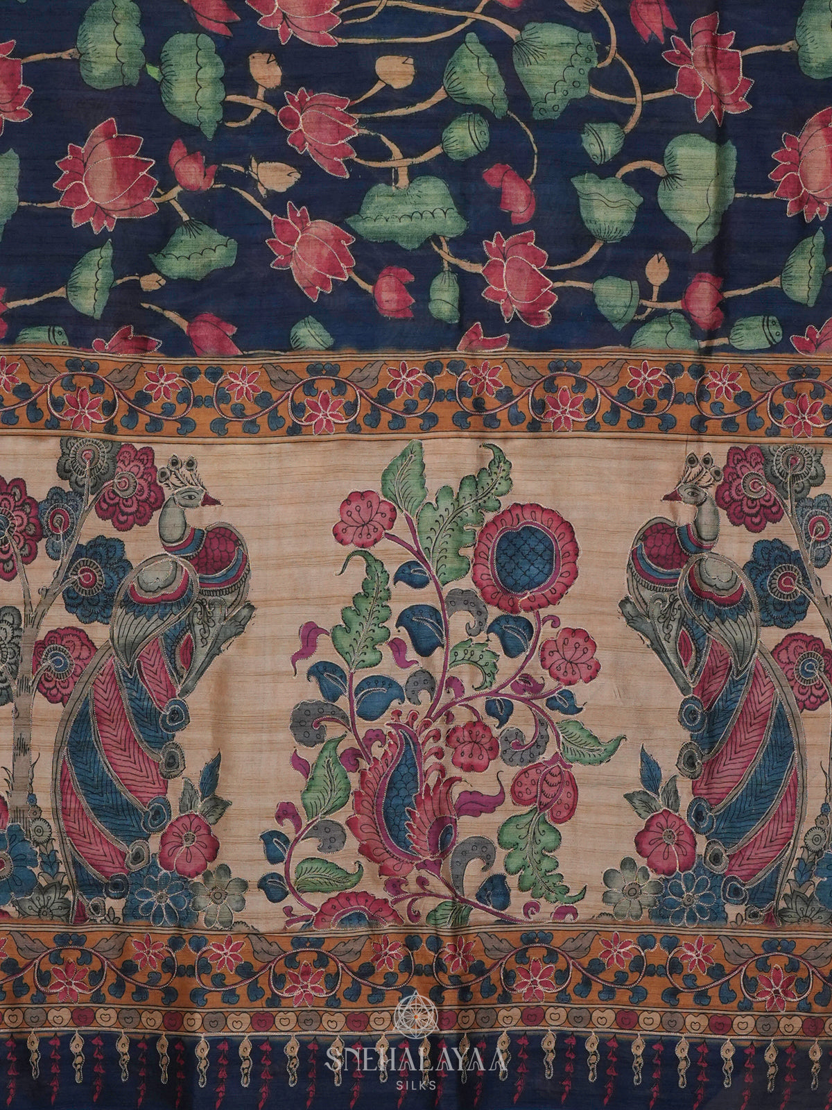 Blue Tussar Embroidery Saree