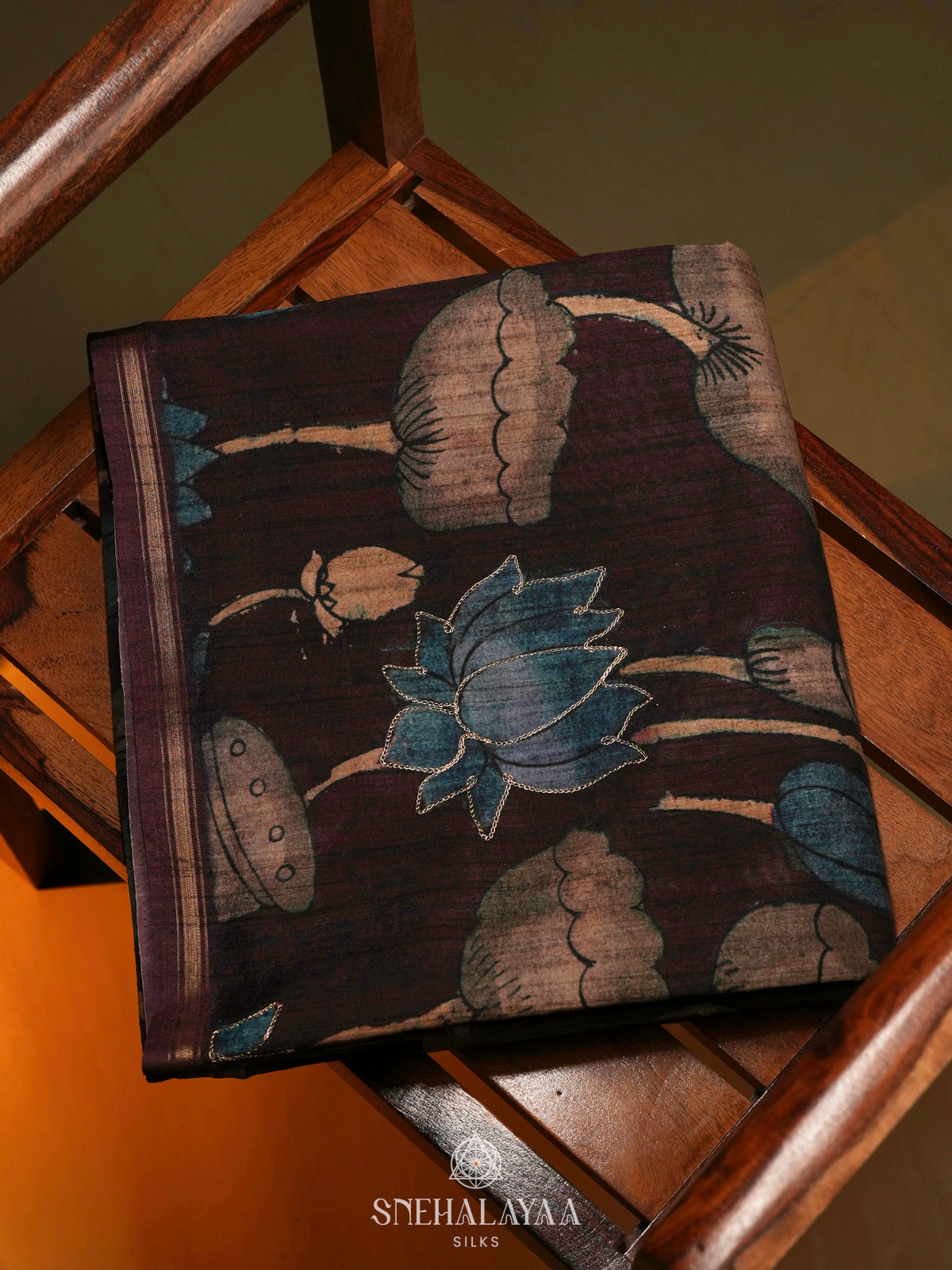 Brown Tussar Embroidery Saree