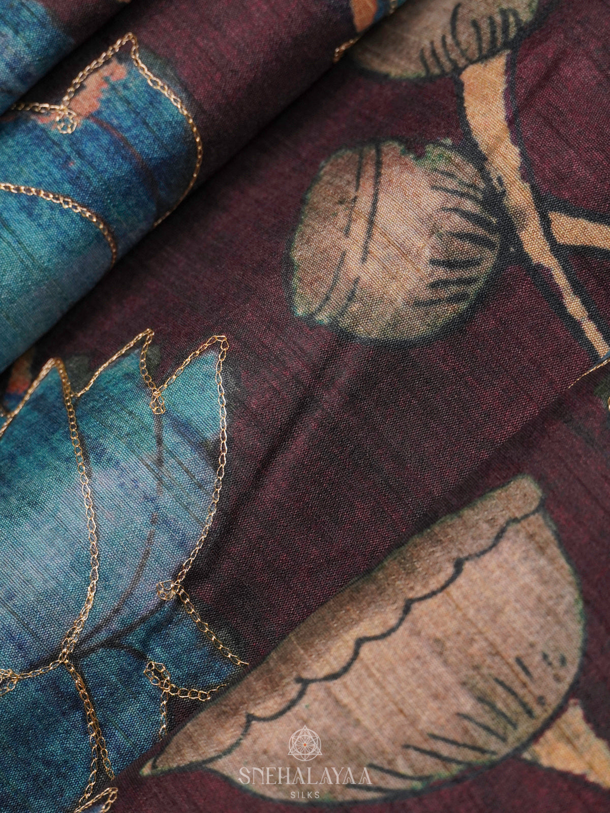 Brown Tussar Embroidery Saree