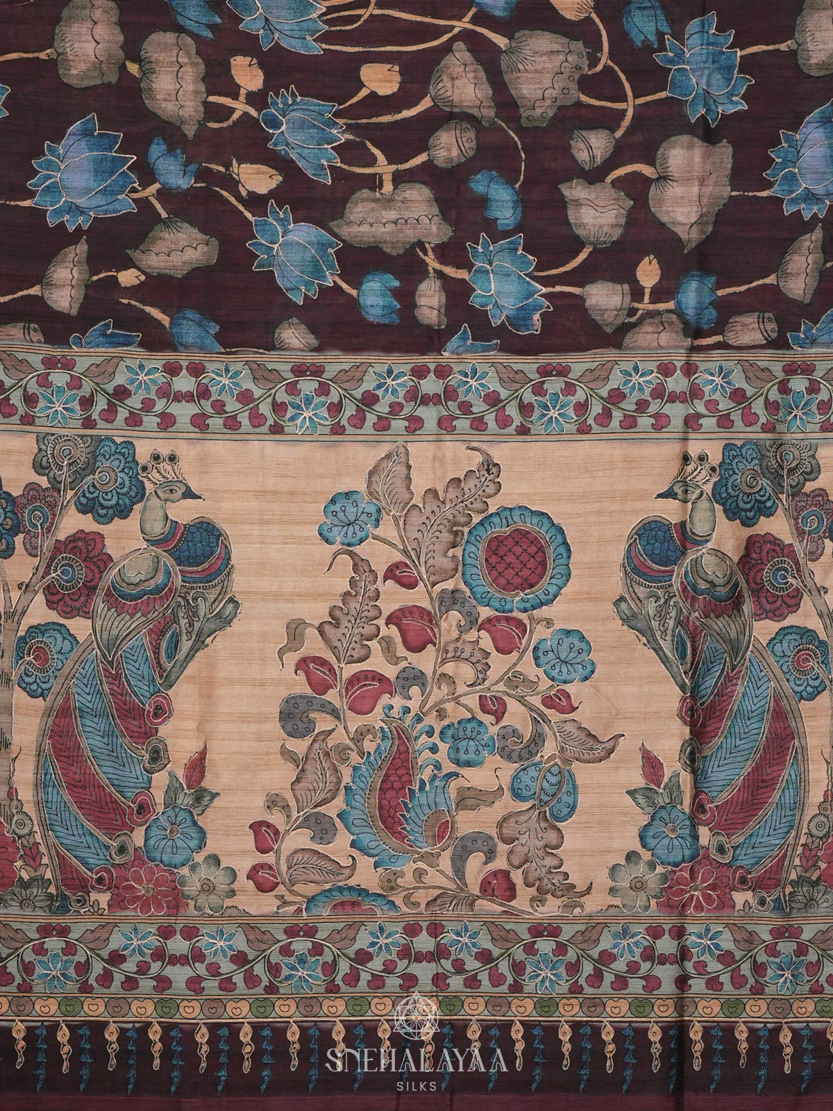 Brown Tussar Embroidery Saree