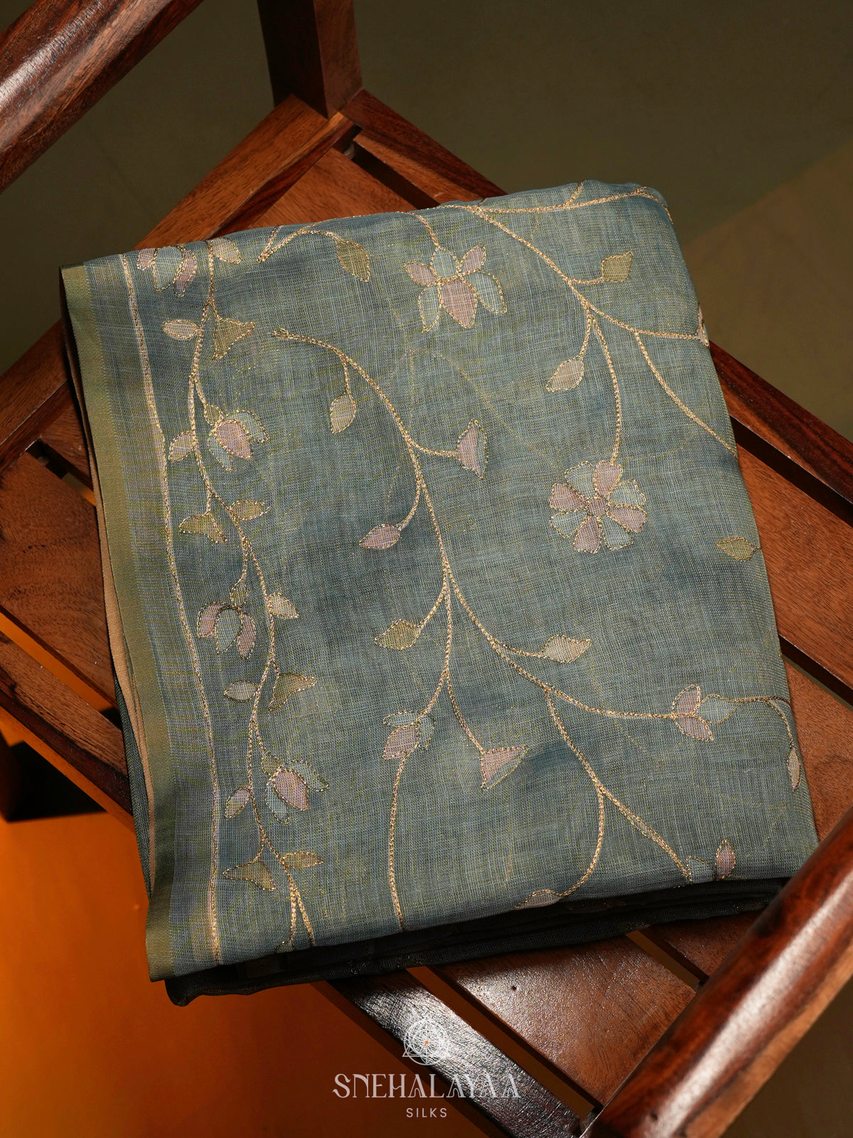 Blue Linen Saree