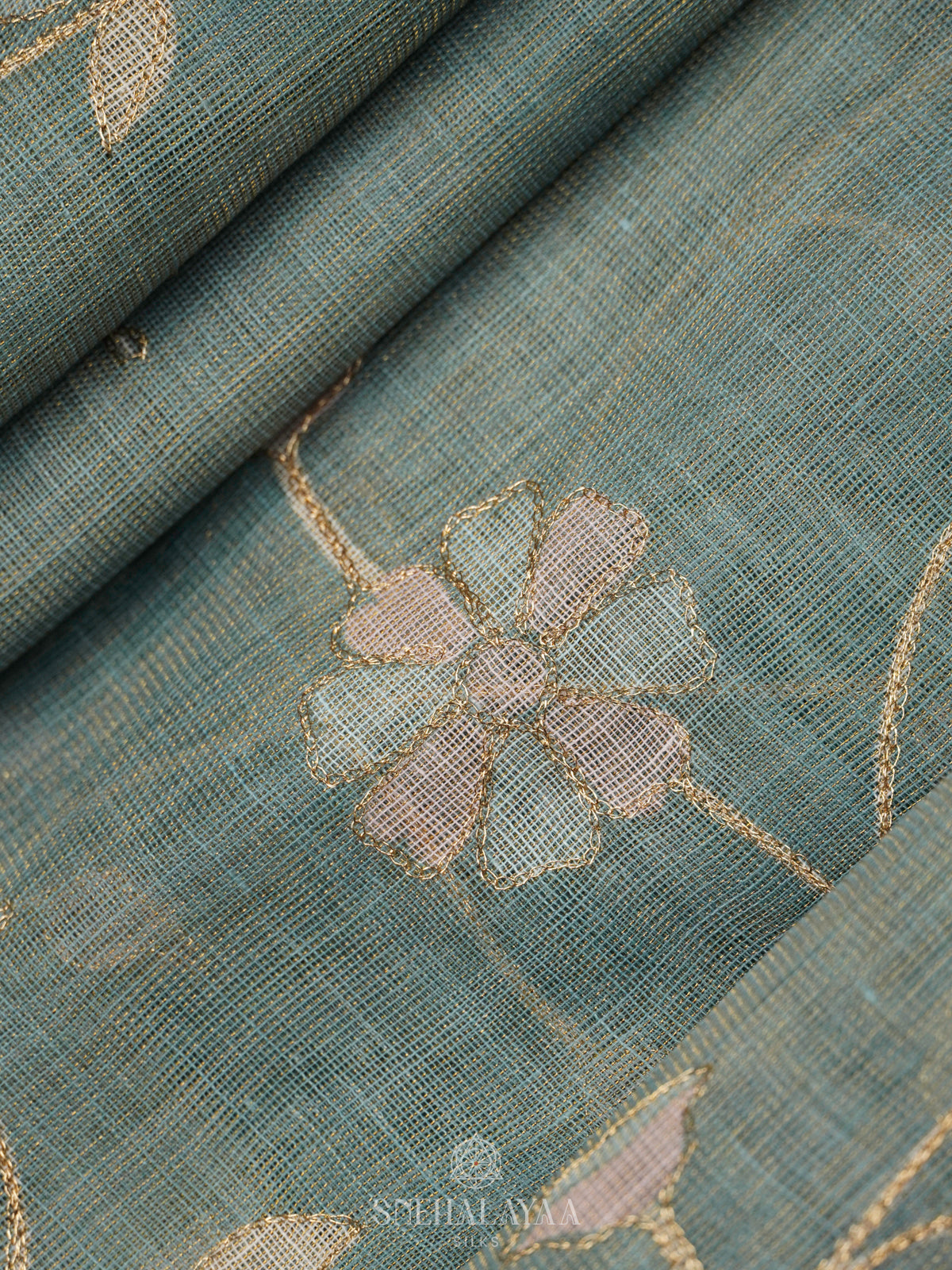 Blue Linen Saree