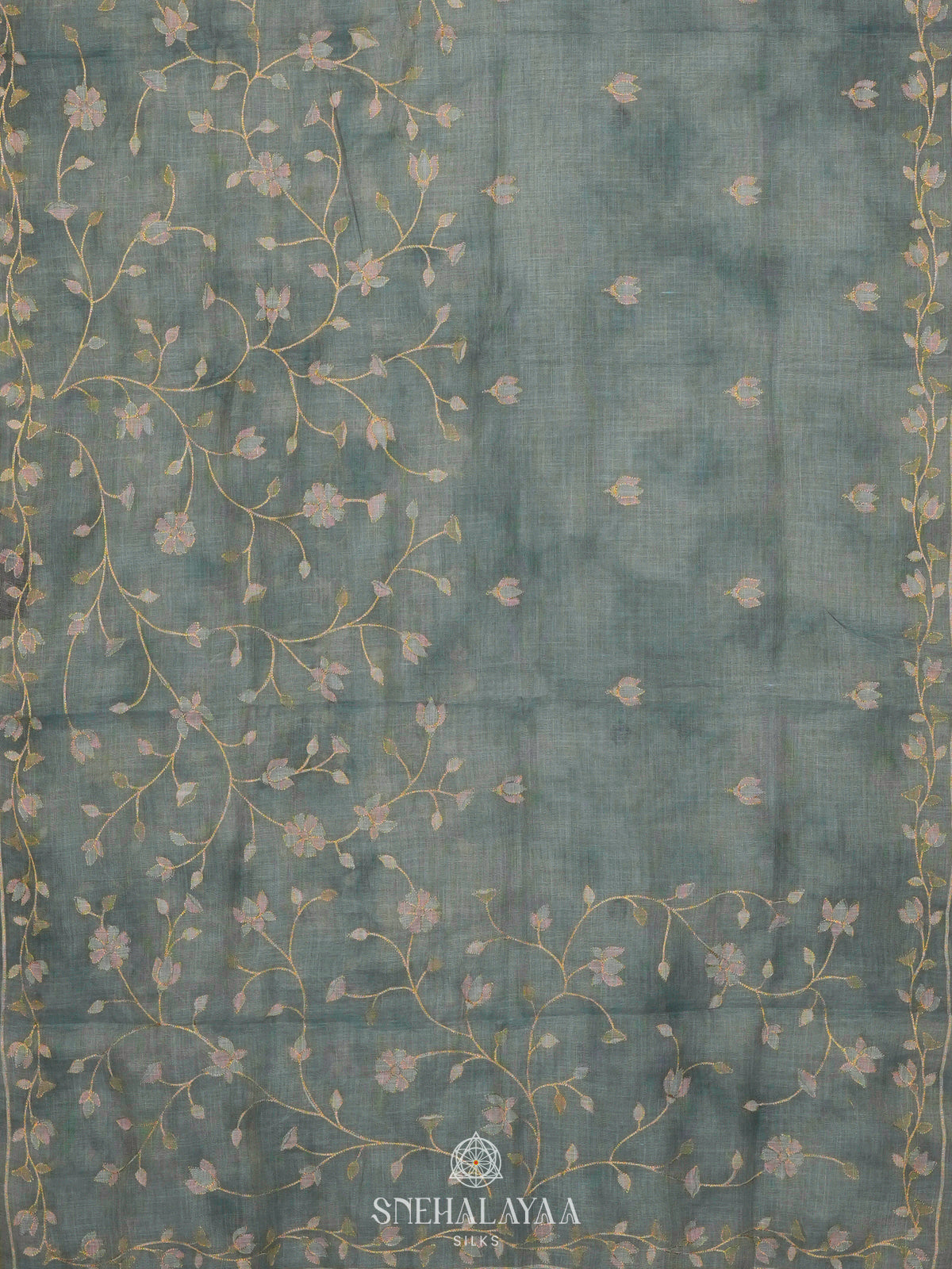 Blue Linen Saree
