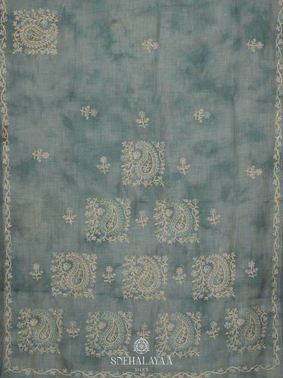 Blue Linen Saree