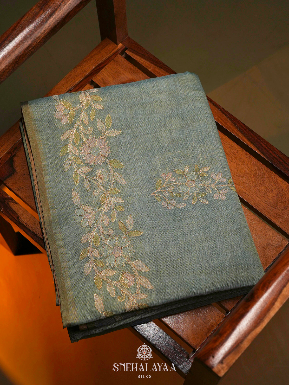 Blue Linen Saree