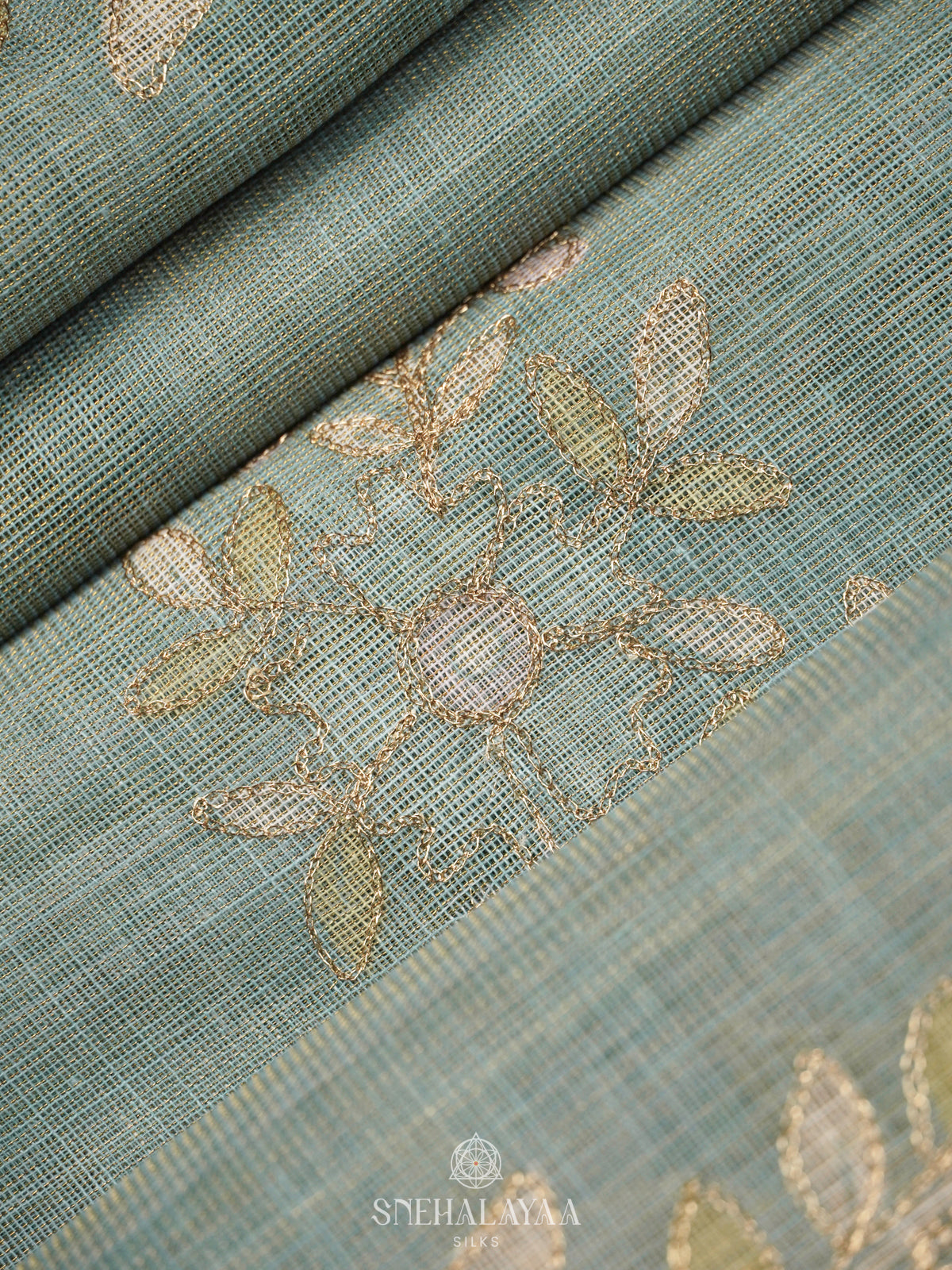 Blue Linen Saree