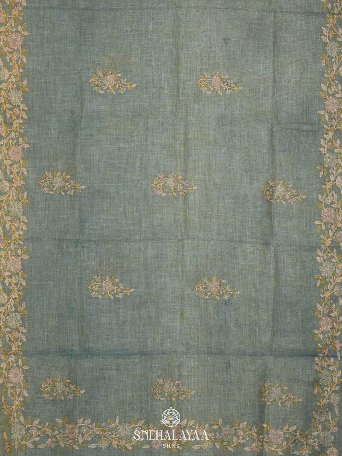 Blue Linen Saree