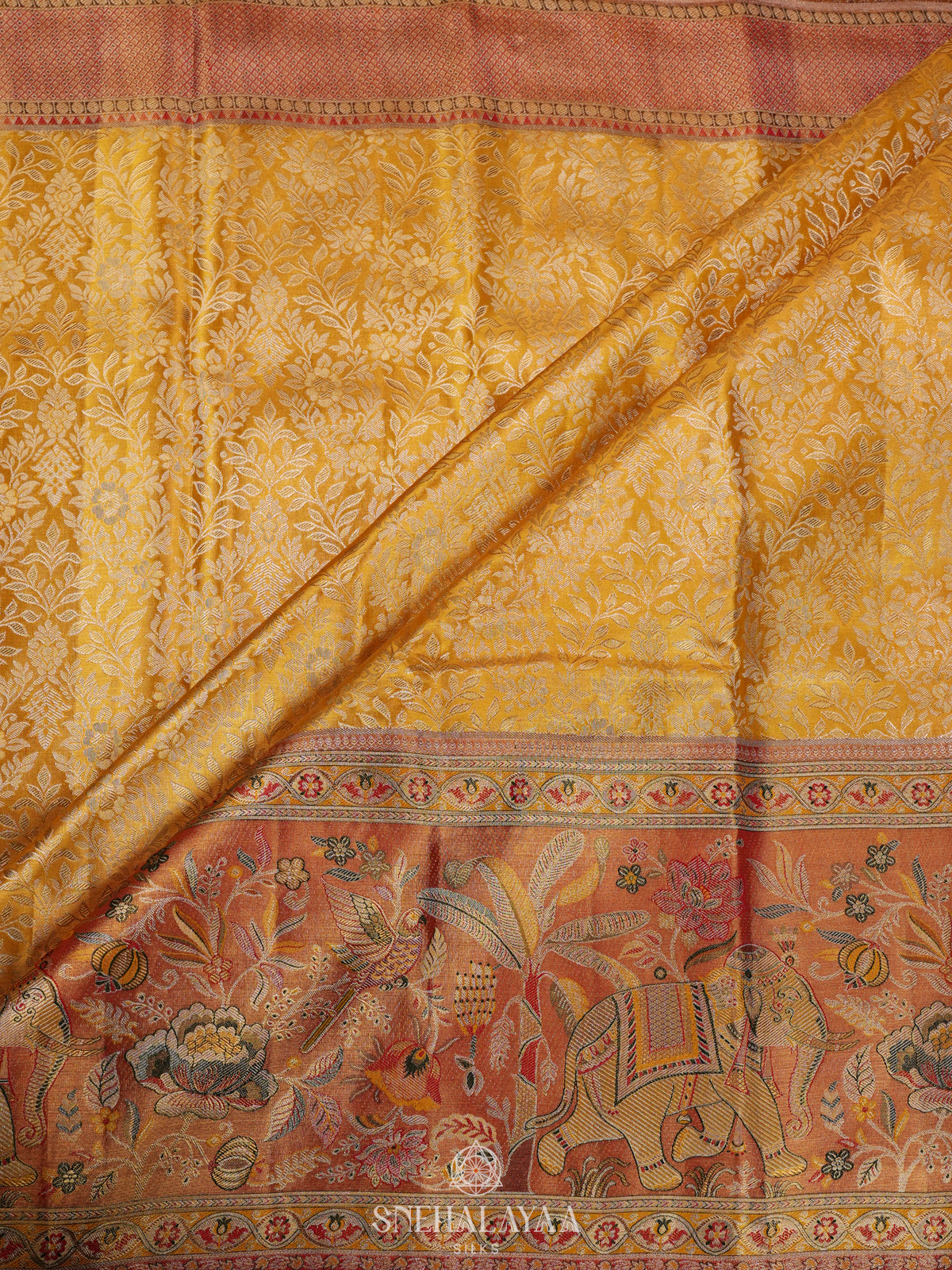 Golden Yellow Kanjivaram Silk Saree