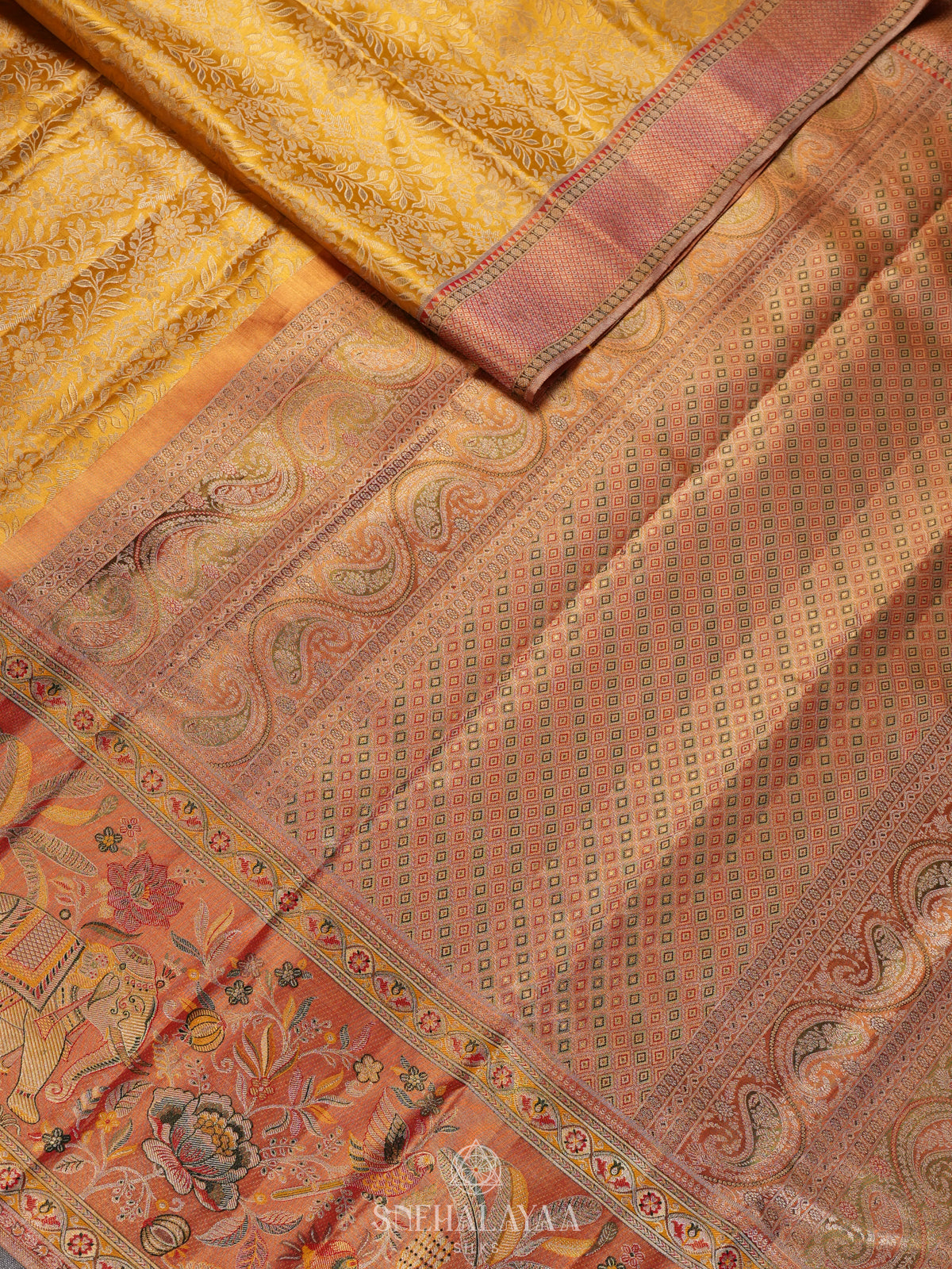 Golden Yellow Kanjivaram Silk Saree