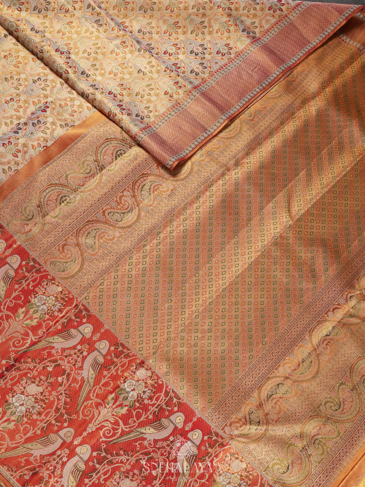 Biege Gold Kanjivaram Silk Saree