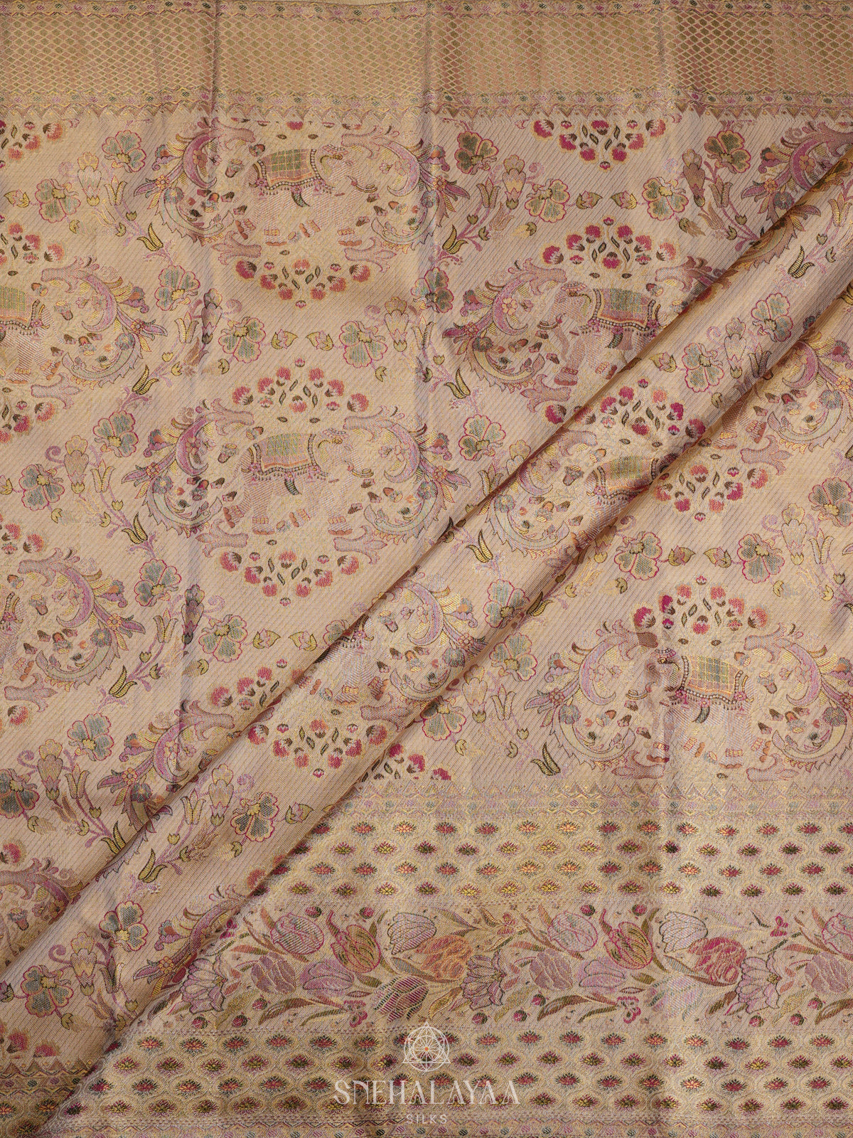 Biege Gold Kanjivaram Silk Saree
