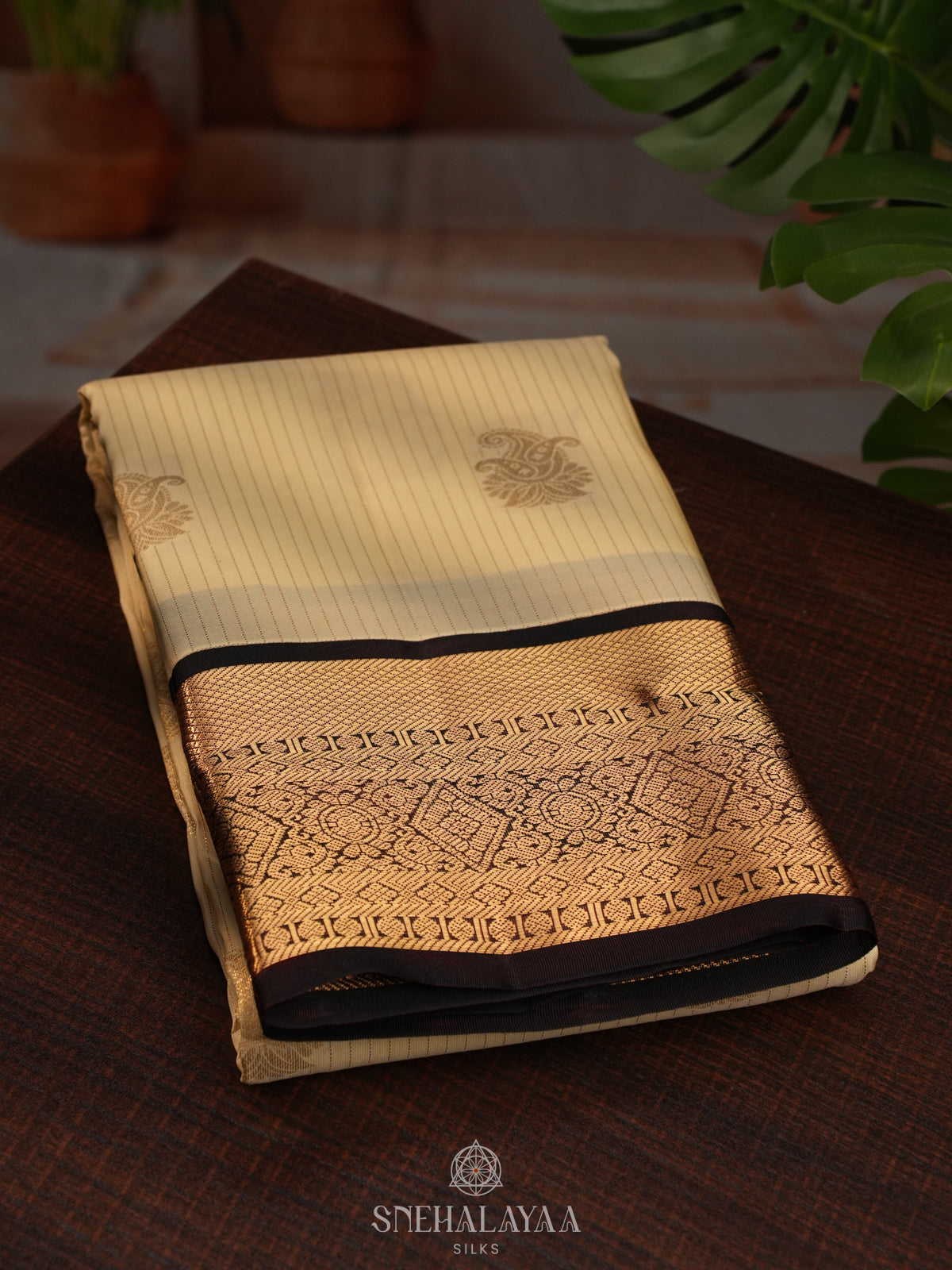 Cream Kanjivaram Silk Saree