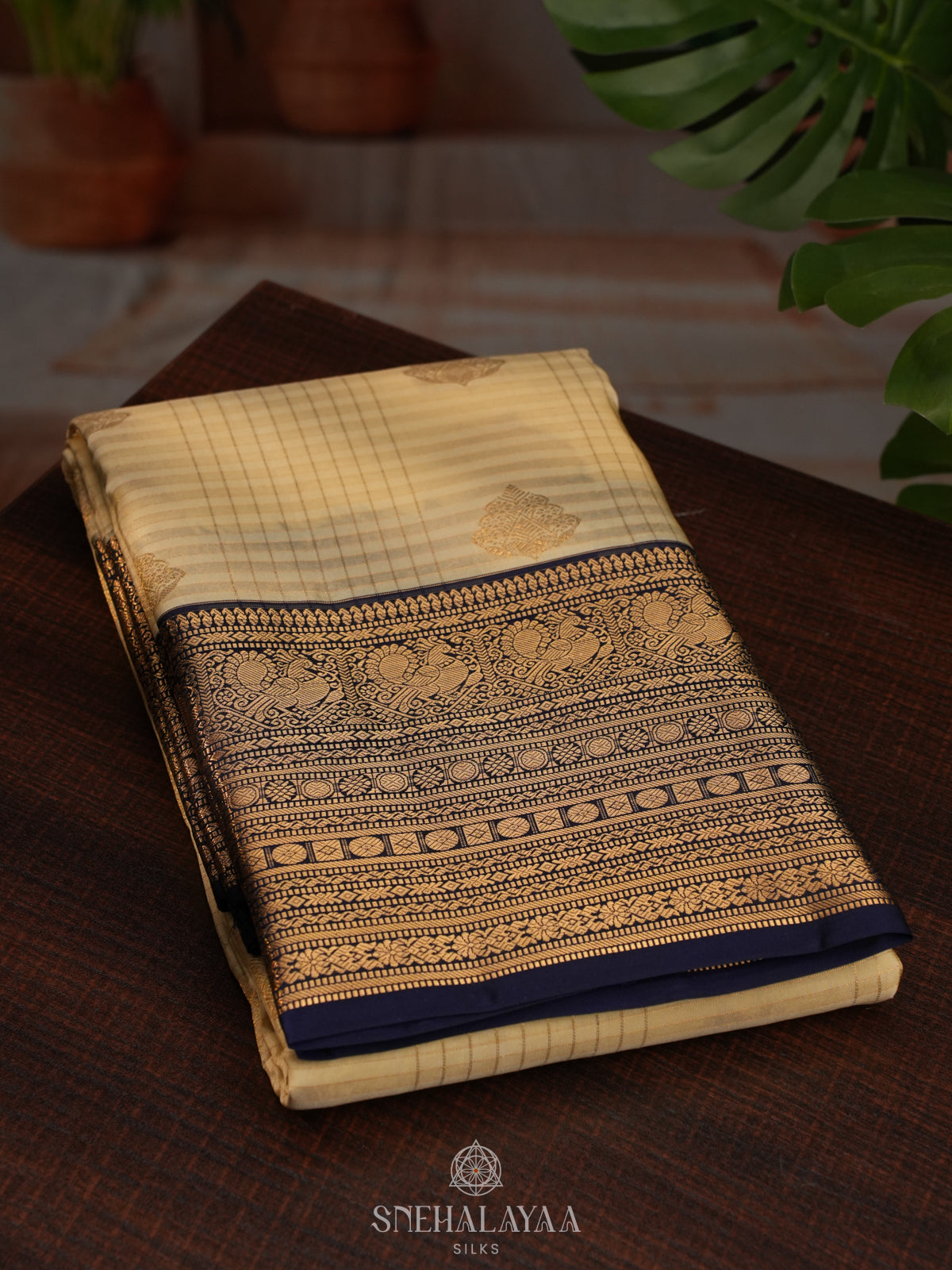 Cream Kanjivaram Silk Saree
