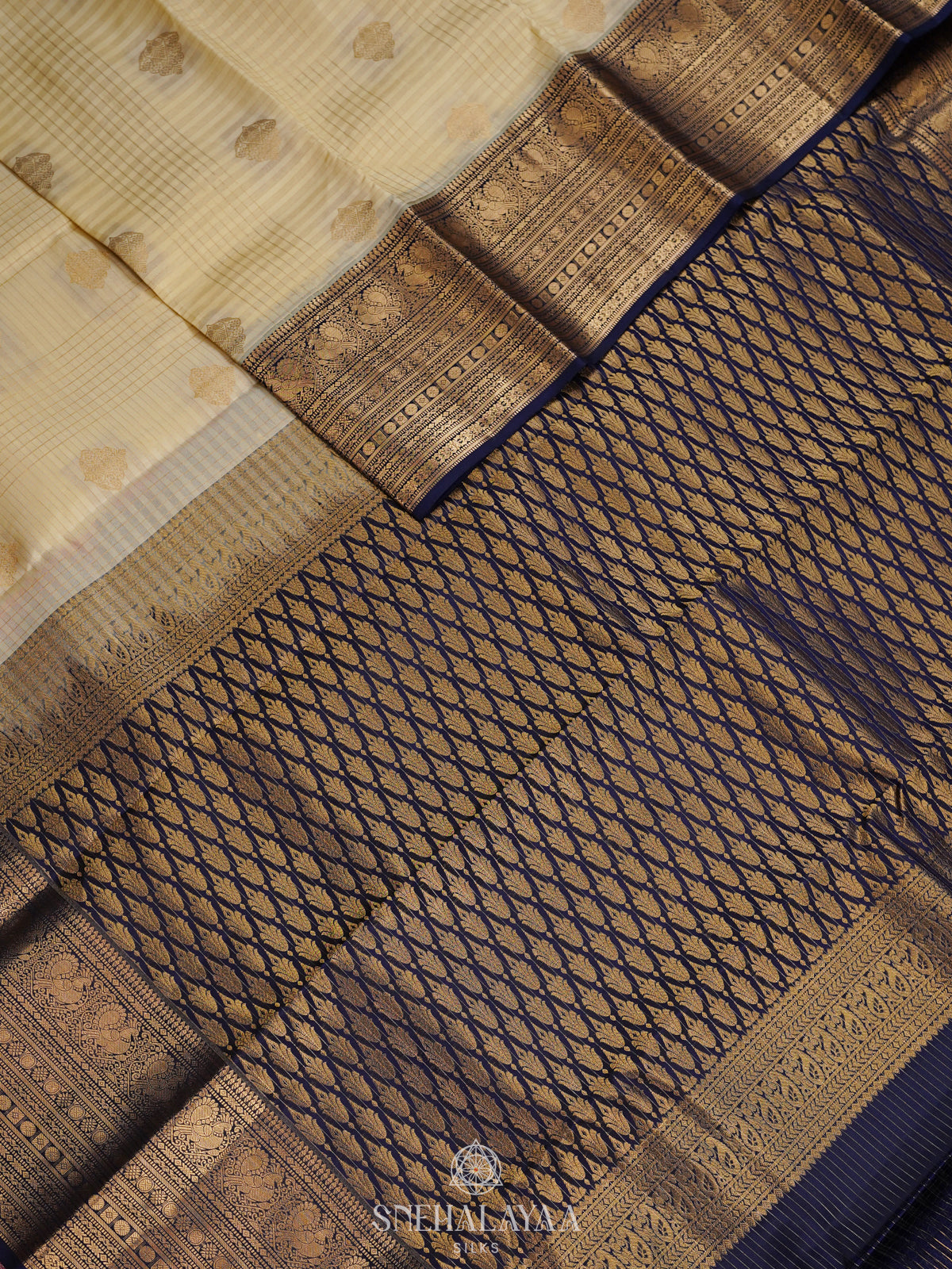 Cream Kanjivaram Silk Saree