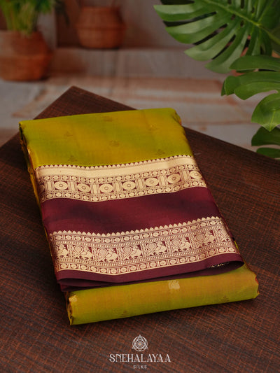 Olive Green Kanjivaram Silk Saree