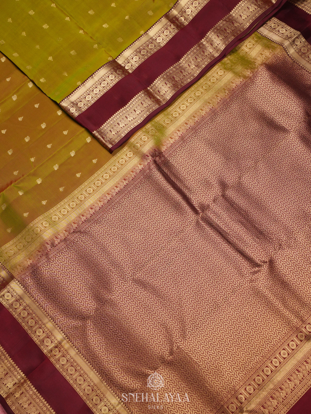 Olive Green Kanjivaram Silk Saree