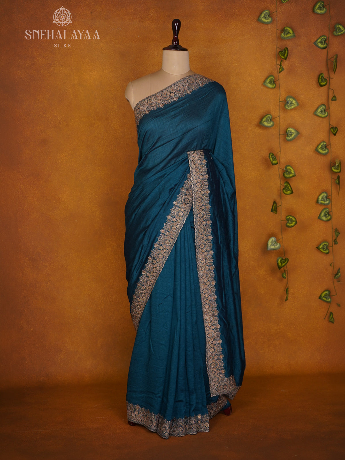 Peacock Blue Designer Saree